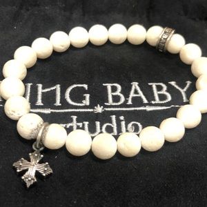 King Baby Studio White Coral Bracelet with Cross